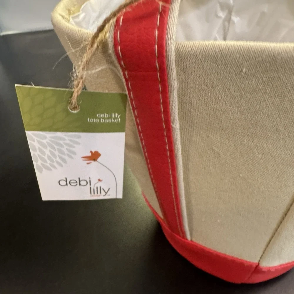 NEW Red &‎ White Tote Bag Potted Plant Holder Debi Lilly Tote Basket